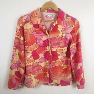 Coldwater Creek Floral Linen Blend Shirt Jacket‎ Shacket Pink Fuchsia Violet Med